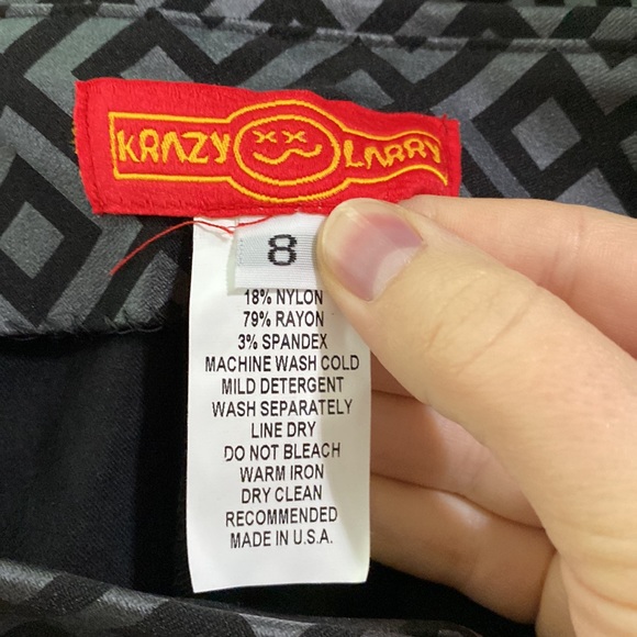 Krazy Larry black black and grey geo print pull on smooth ankle pants size 8 - Picture 8 of 8